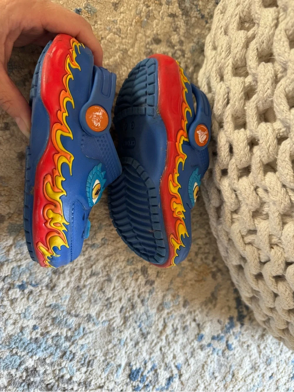 Crocs Kids Light-Up Dragon Classic Clog - Blue with Red/Yellow Flames, Sz 7